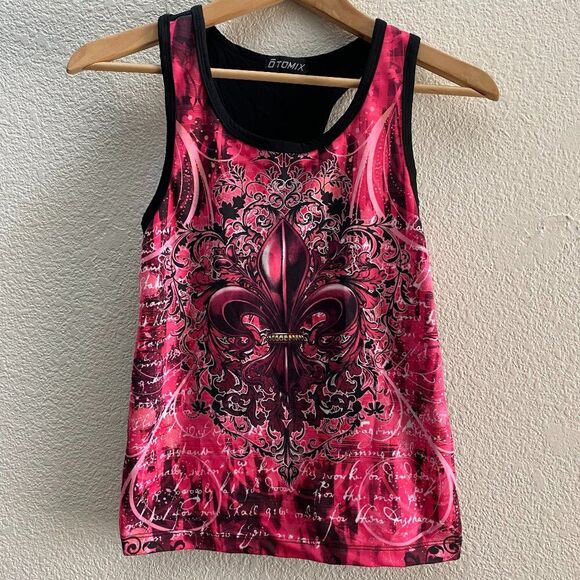 Otomix Tank Top Built-In Bra Athletic Workout Gym Small Fleur De Lis - Picture 1 of 4